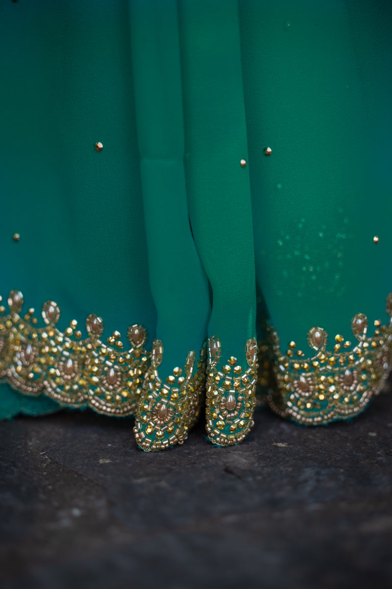 Aquamarine Green Embroidered Georgette Saree