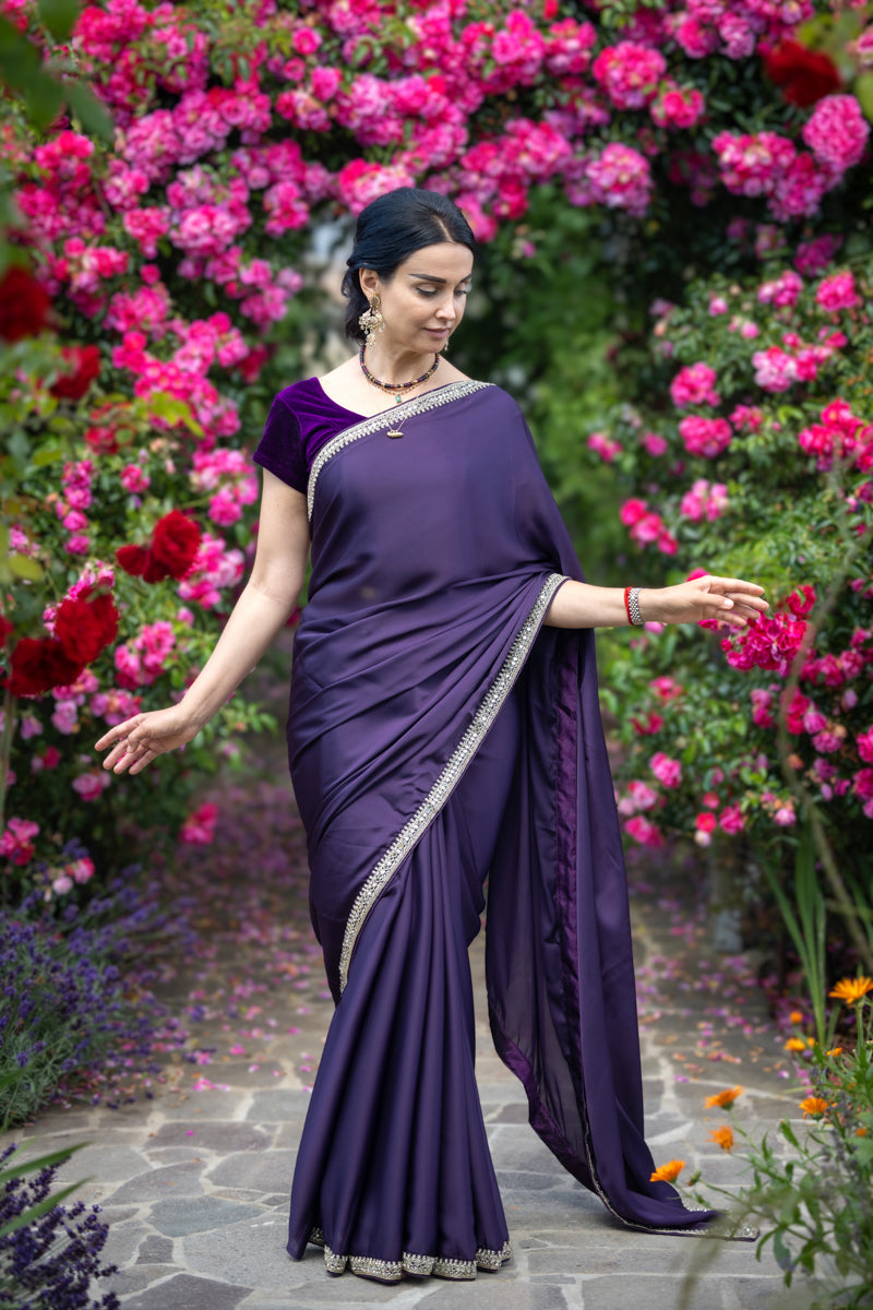 Purple Chinon Crepe Saree