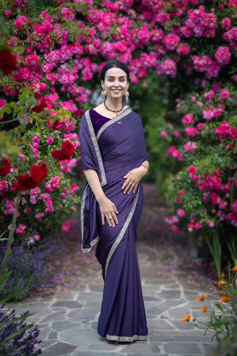 Purple Chinon Crepe Saree