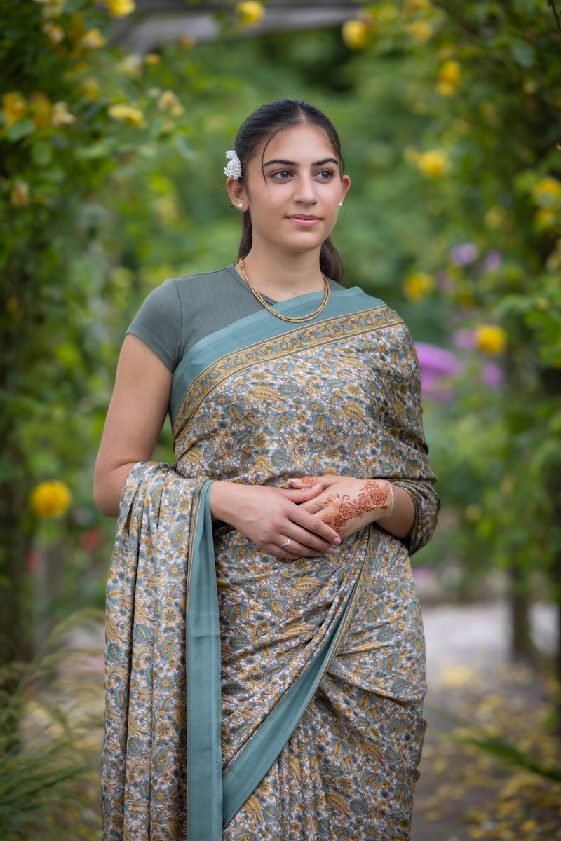 Palace Green Poly Crepe Silk Saree