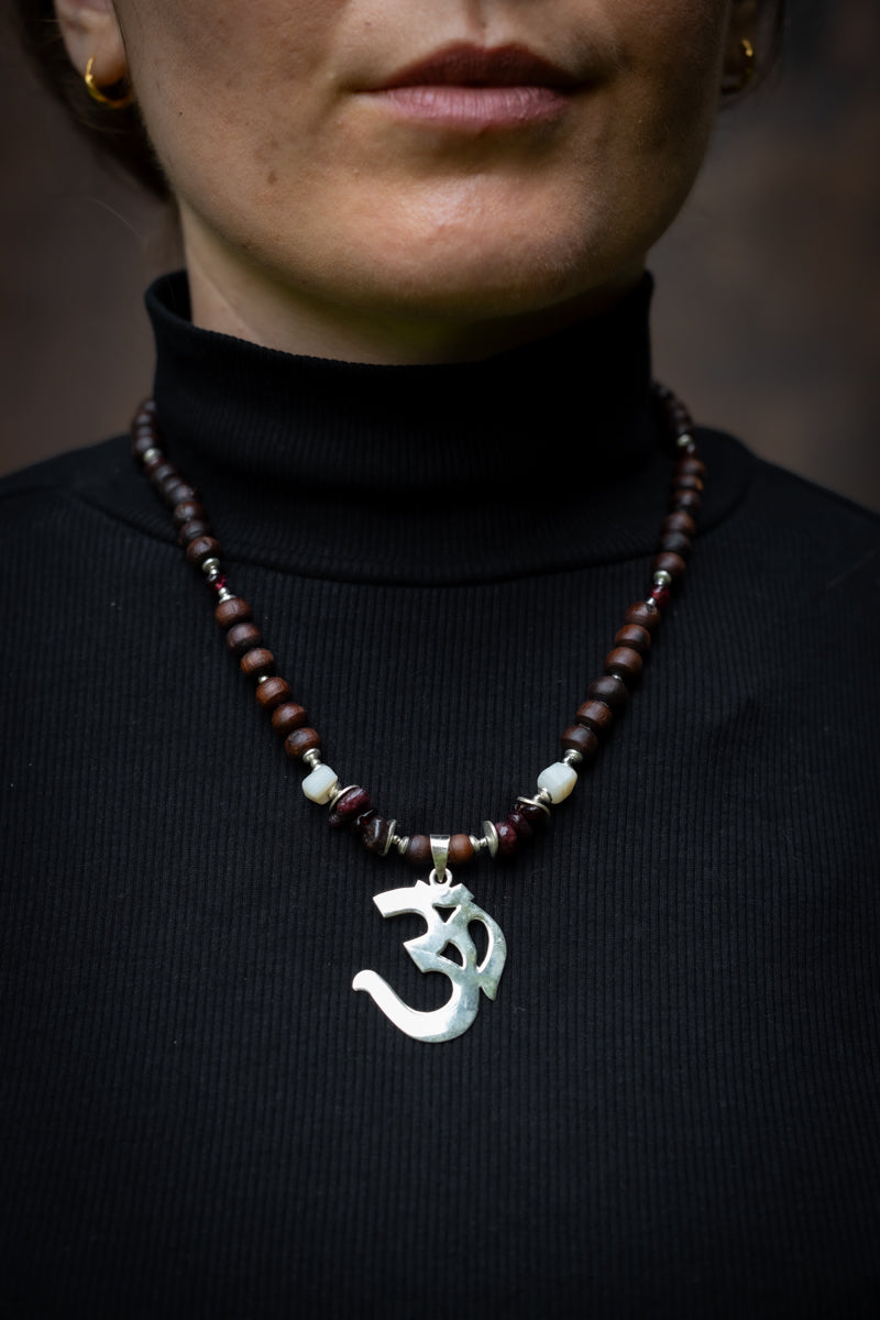 OM Tulsi Necklace: Garnet