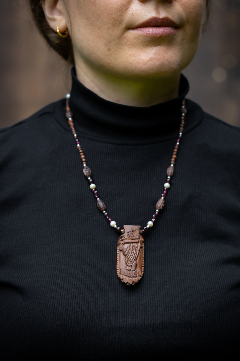 KRISHNA'S LOTUS FEET Tulsi Necklace: Garnet