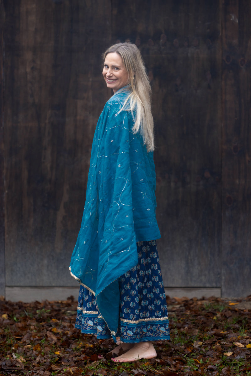 Sapphire Blue Lotus Anarkali Dress