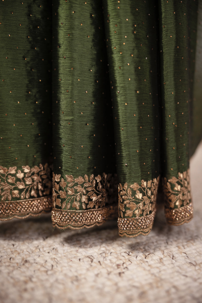 Saree in georgette ricamato verde naturale