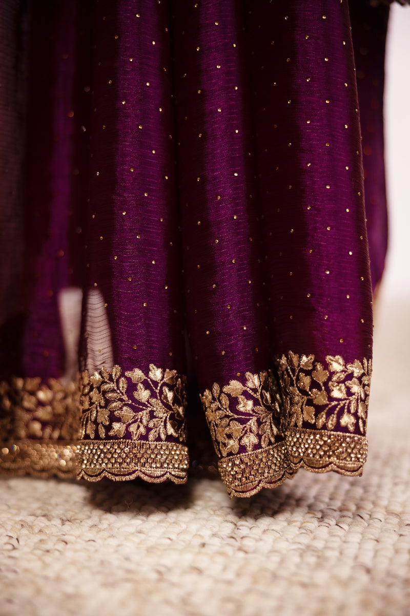 Saree in georgette ricamato Boysenberry