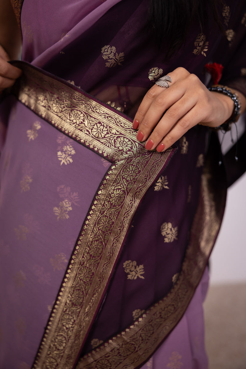 Saree in georgette viola orchidea