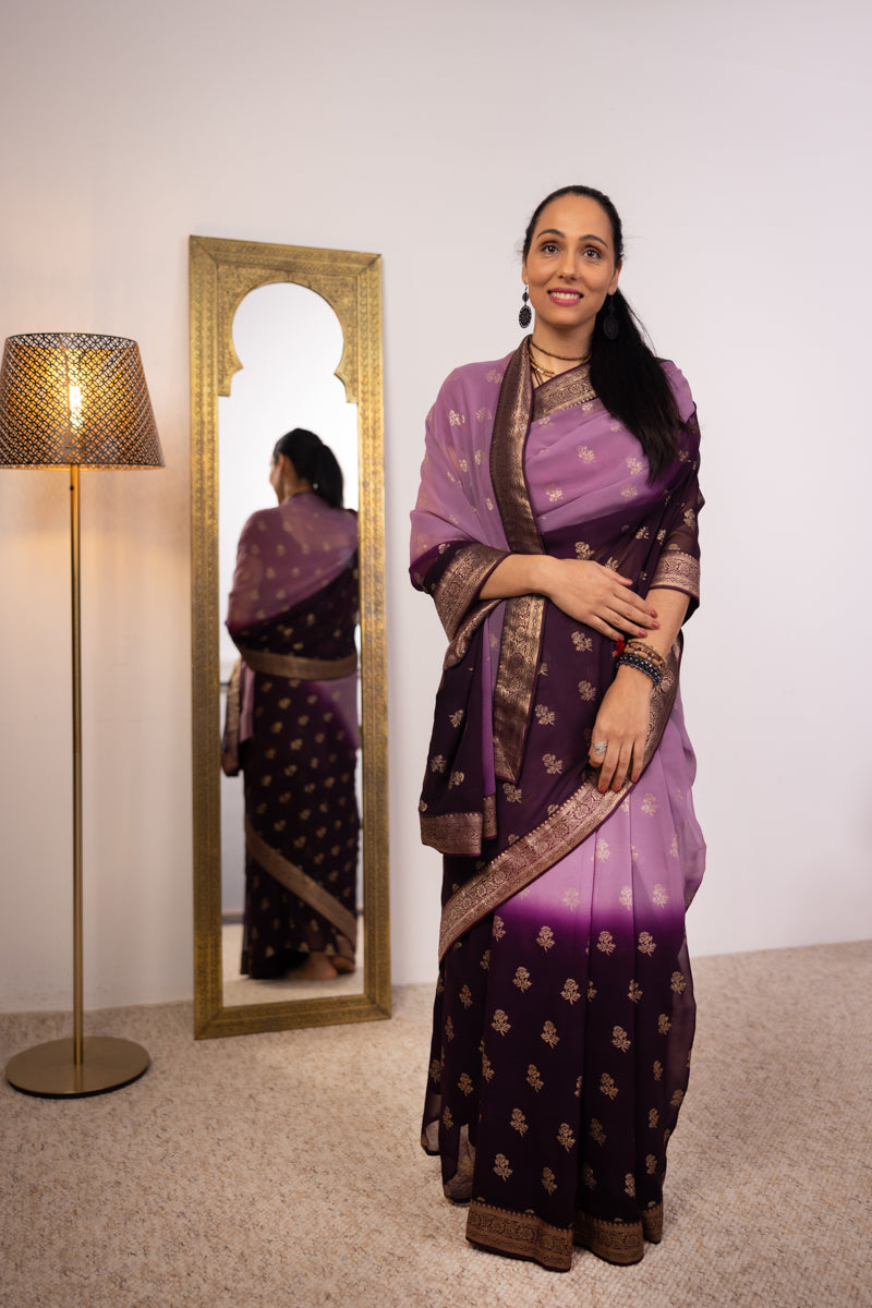 Saree in georgette viola orchidea