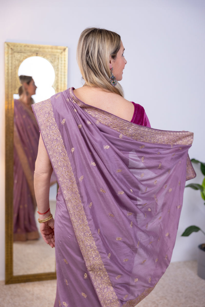 Lavender Chinon Silk Saree