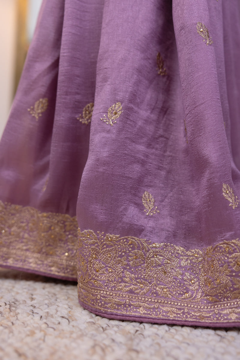 Lavender Chinon Silk Saree