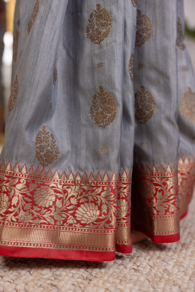 Saree in cotone grigio acciaio