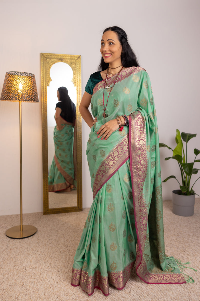 Sea Green Cotton Saree