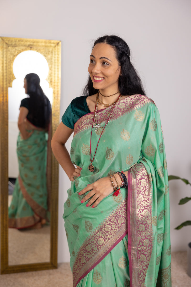 Sea Green Cotton Saree