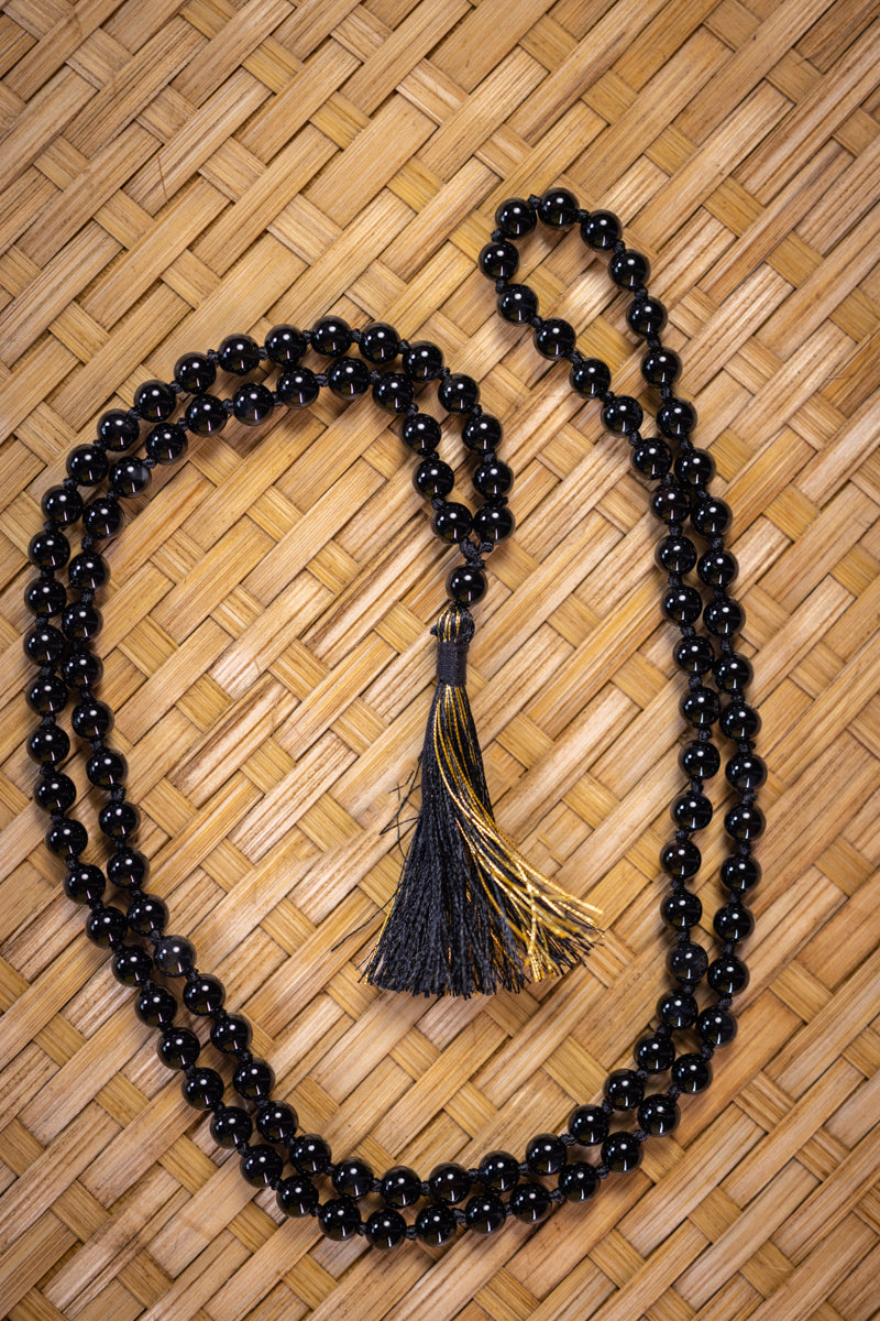 Mala in agata nera, perle rotonde 6mm
