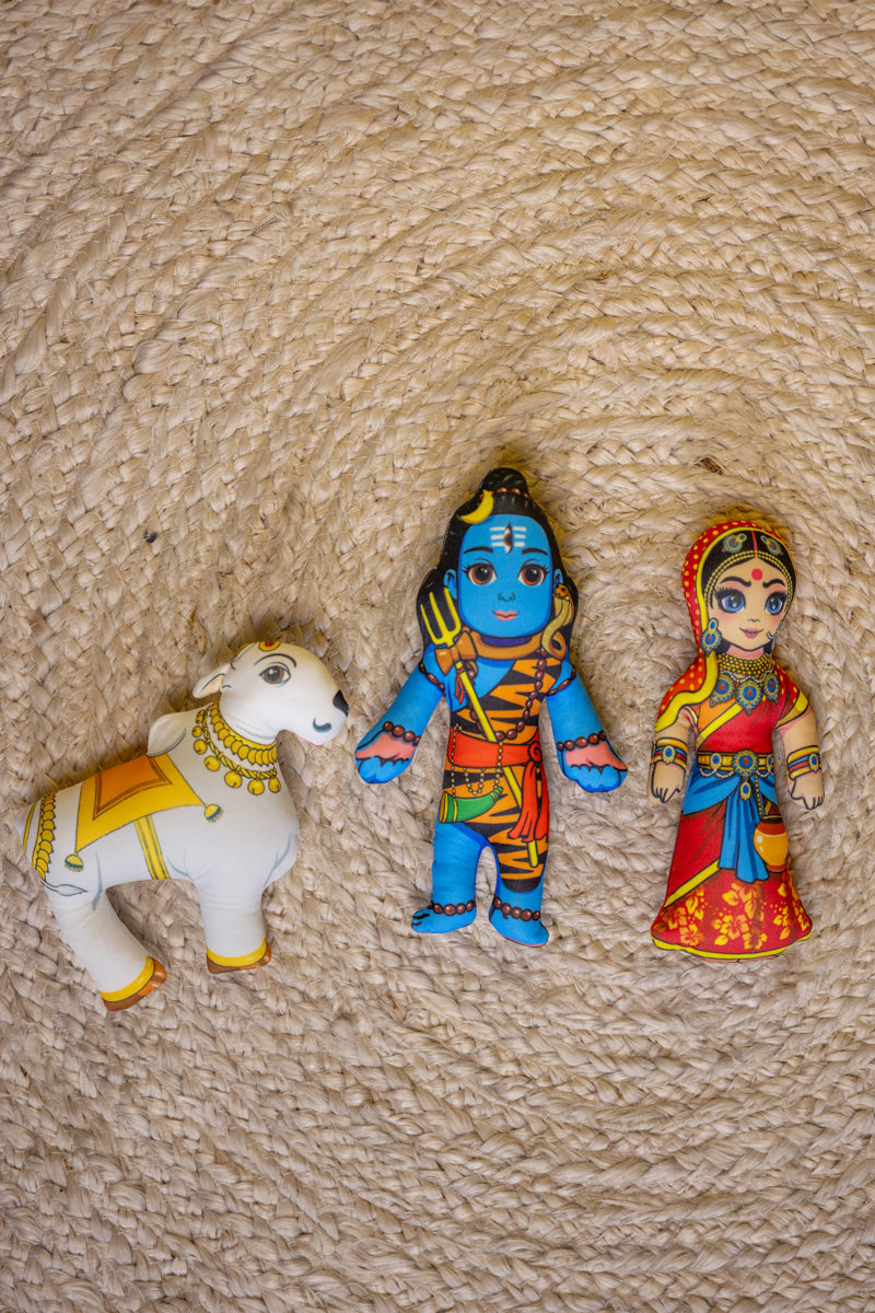 Lord Shiva, Parvati and Nandi Bull  - Children's Stuffed Toys