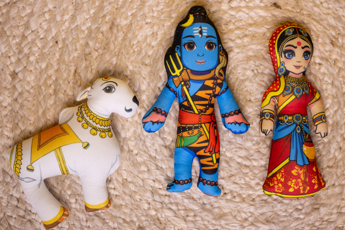 Lord Shiva, Parvati and Nandi Bull  - Children's Stuffed Toys
