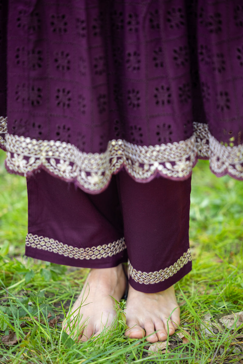 Abito Anarkali elegante/2249, 3 pezzi / Viola scuro