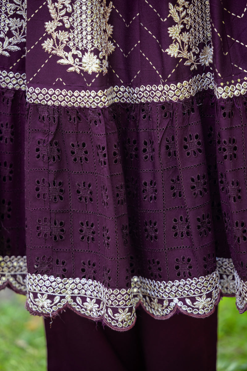 Abito Anarkali elegante/2249, 3 pezzi / Viola scuro