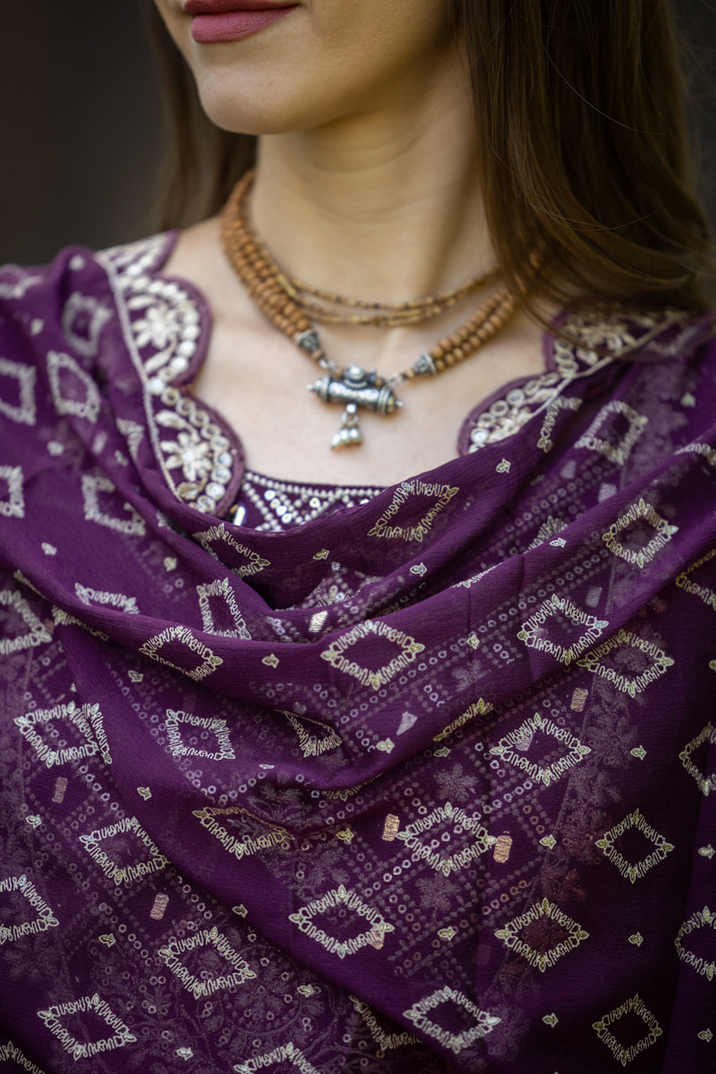 Abito Anarkali elegante/2249, 3 pezzi / Viola scuro
