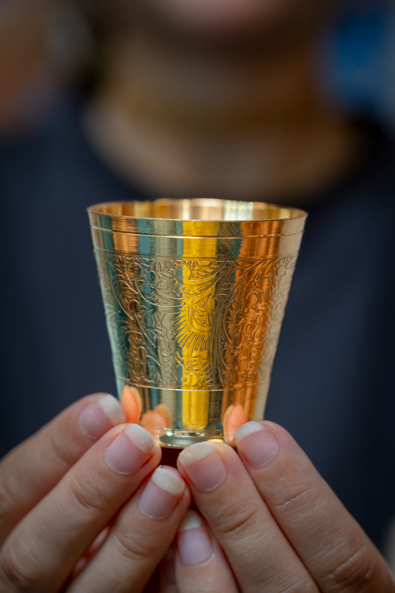 Engraved Brass Puja Cup