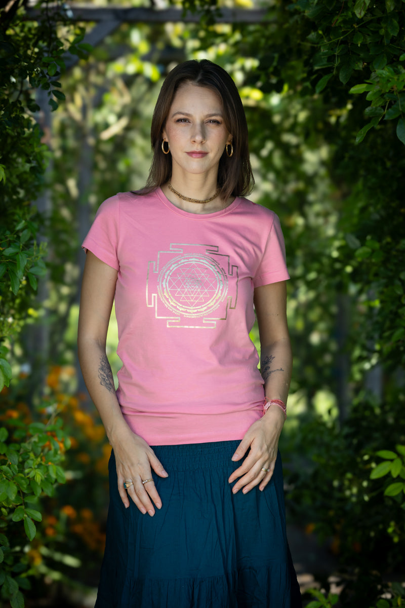 Sri Yantra T-shirt - Rose Pink