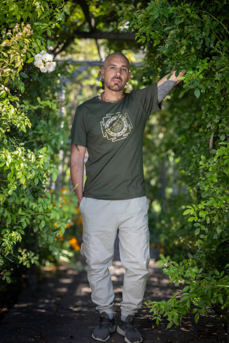 Sri Yantra T-shirt - Moss Green