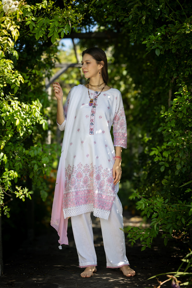 Simply White Anarkali Kurti Set
