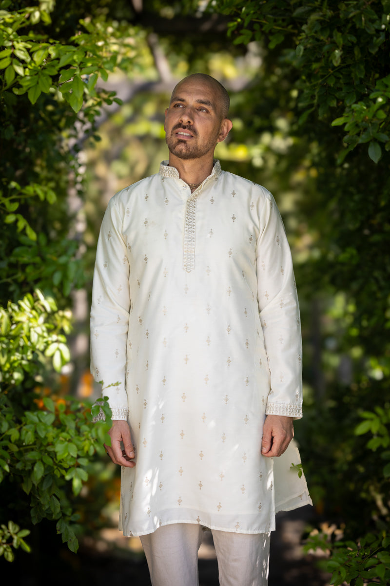 Traditional Prabhu Kurta, Pearl White