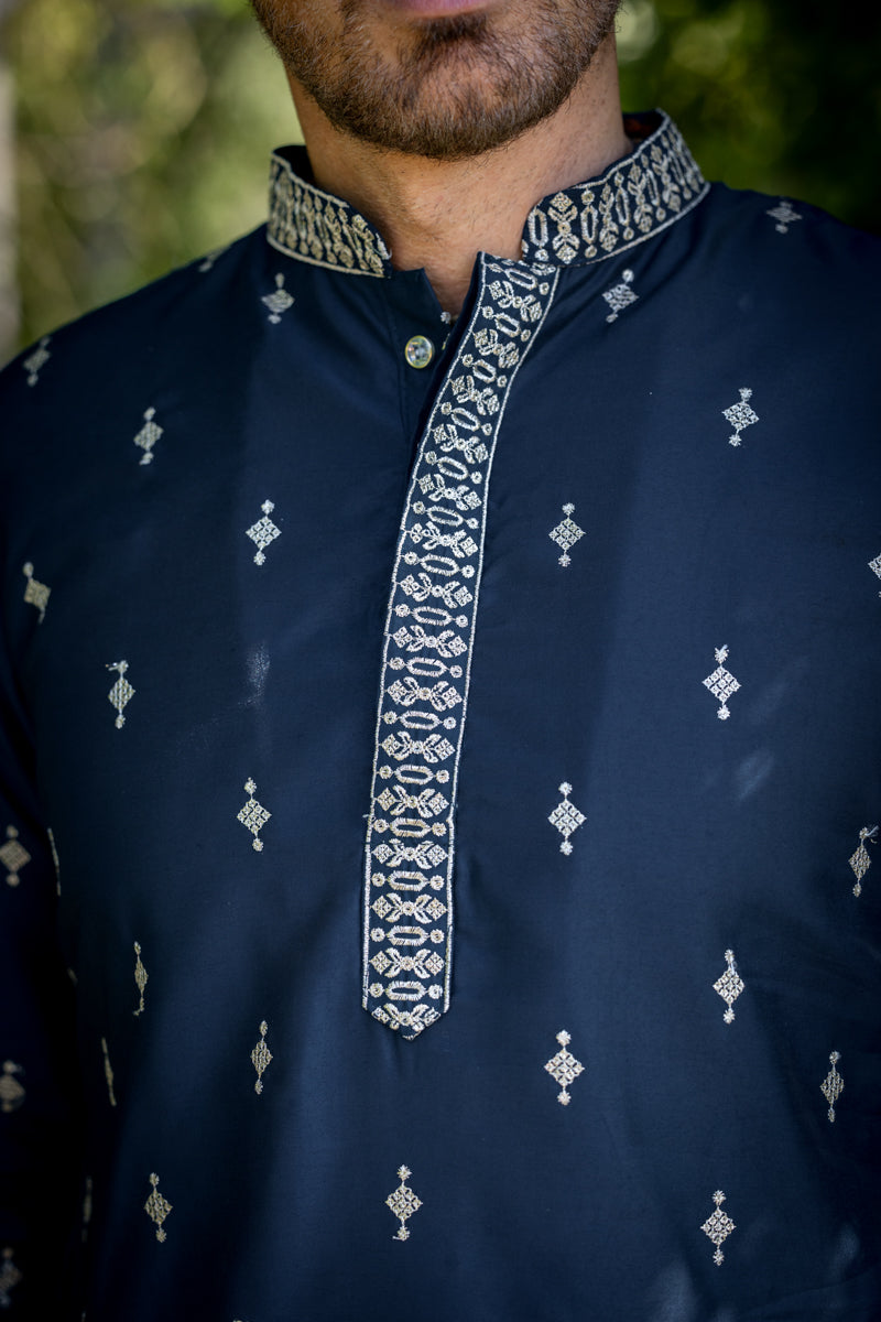 Traditional Prabhu Kurta, Navy Blue