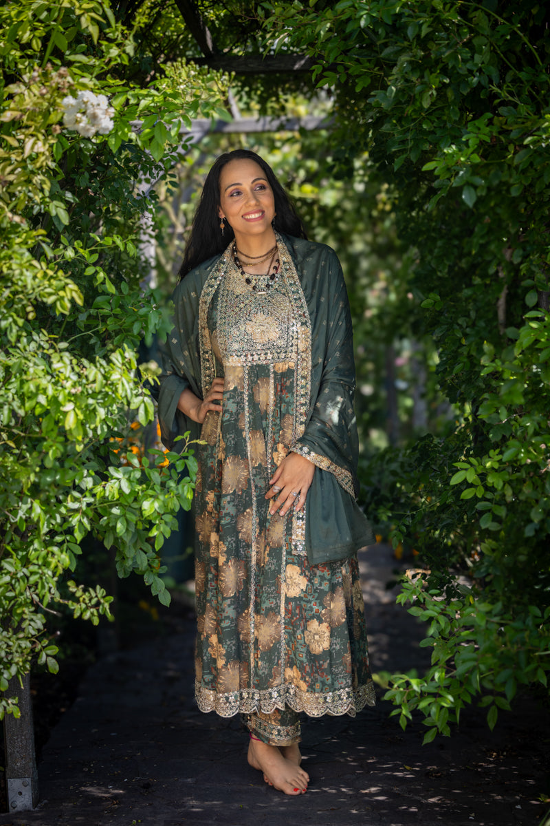 Evergreen Embroidered Anarkali With Pants & Dupatta