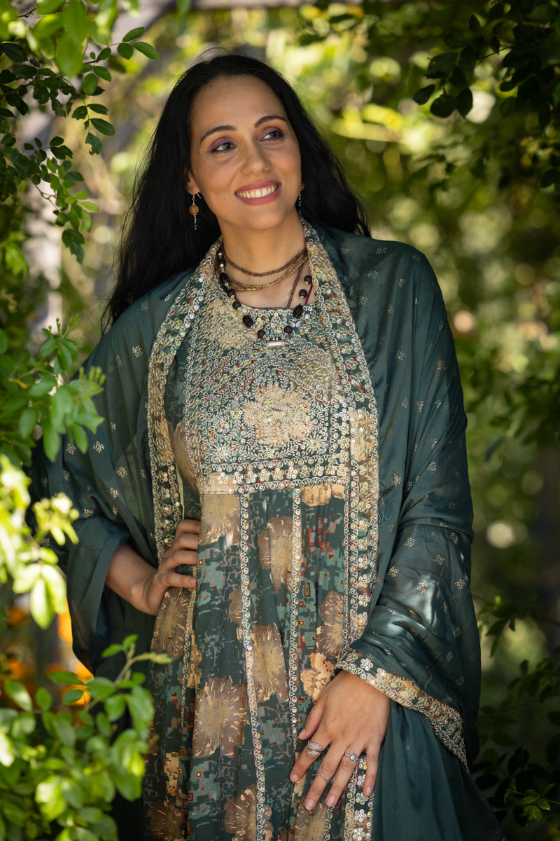 Evergreen Embroidered Anarkali With Pants & Dupatta