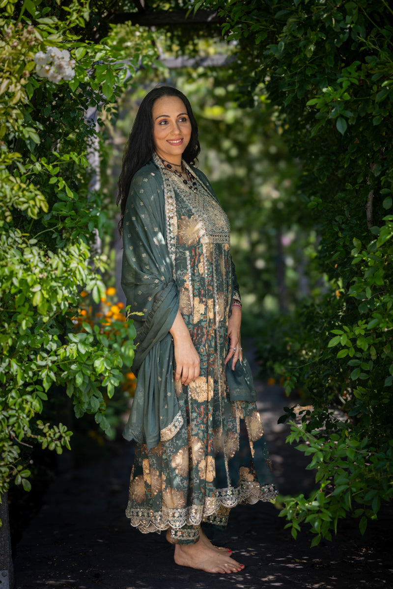 Evergreen Embroidered Anarkali With Pants & Dupatta