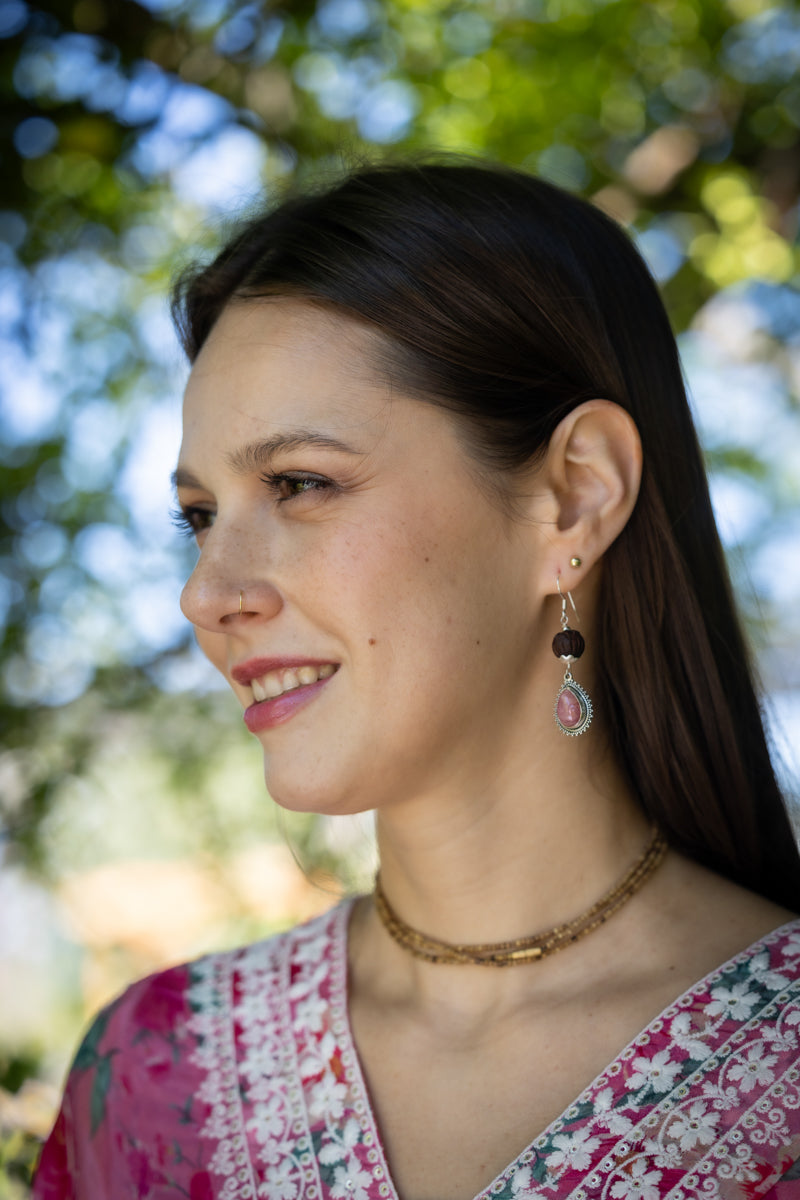 Earrings Rhodochrosite Tulsi Dangles