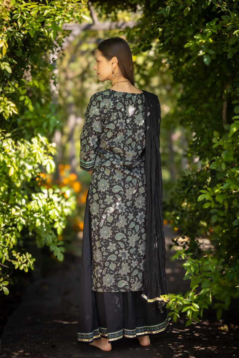 Flared Black Sharara Set