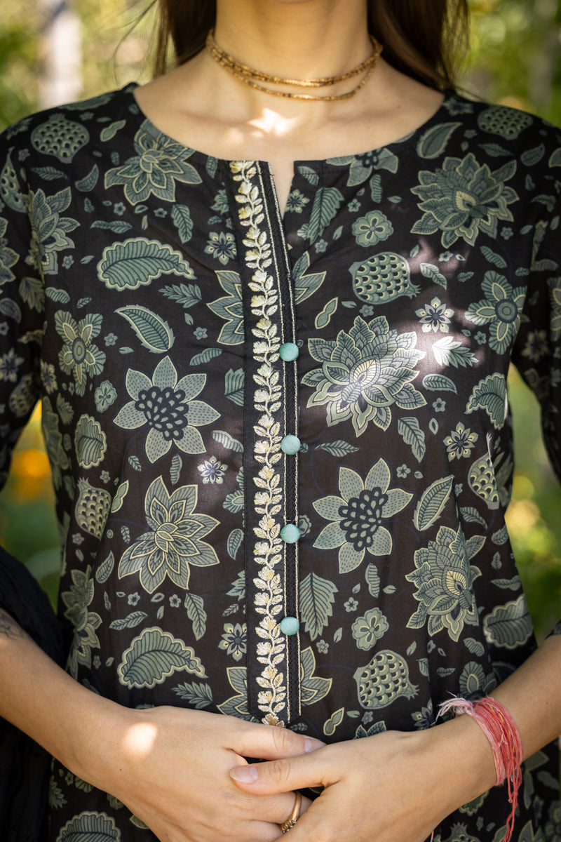 Flared Black Sharara Set