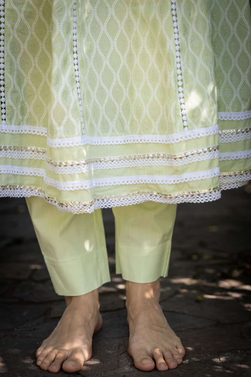Mint Green Embroidered Anarkali With Pants & Dupatta