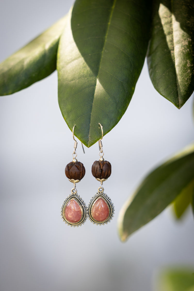 Earrings Rhodochrosite Tulsi Dangles