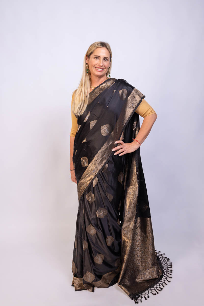 Black Weaving Jacquard Traditional Saree