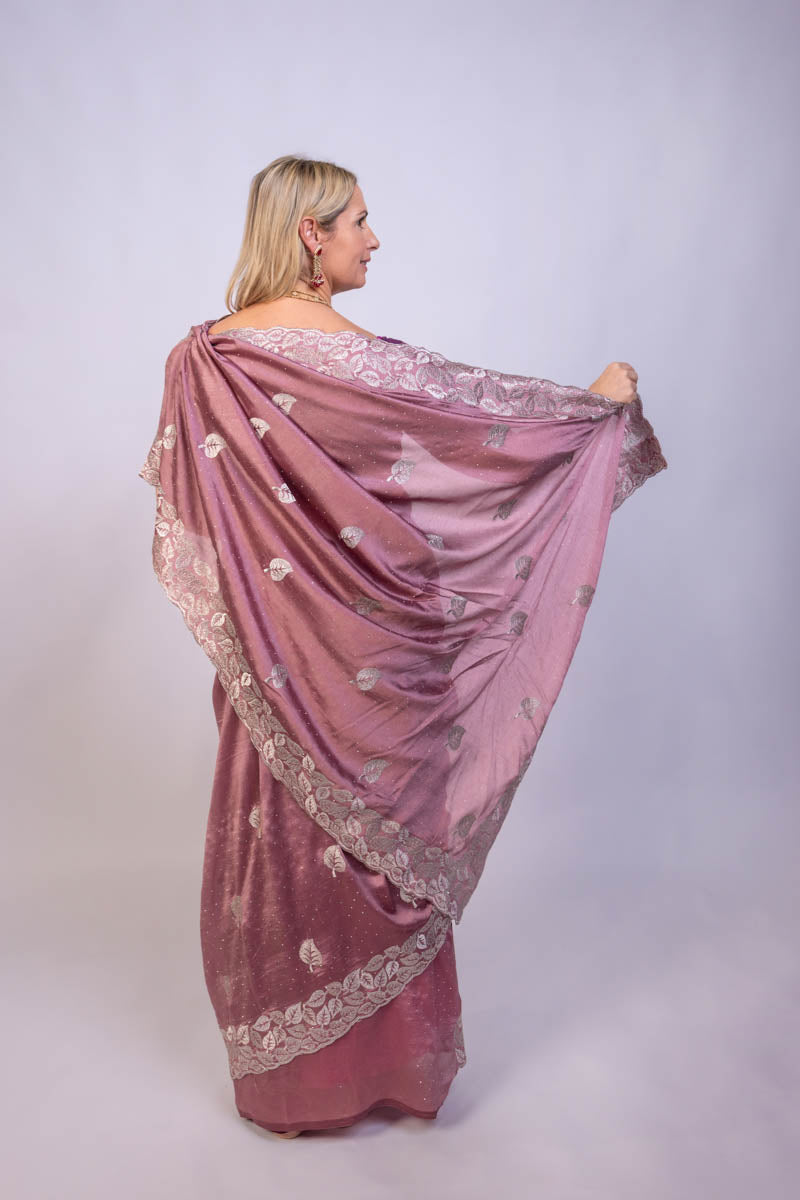 Rouge Rose Chinon Silk Saree