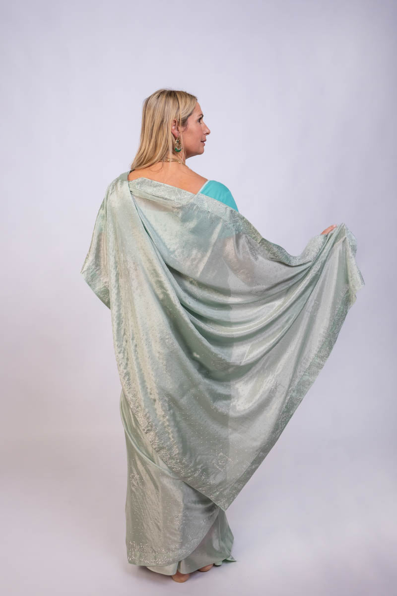 Light Silver Sage Saree