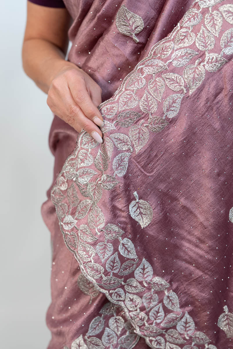 Rouge Rose Chinon Silk Saree