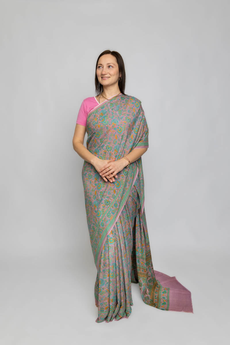 Lavender Rose Poly Crepe Silk Saree