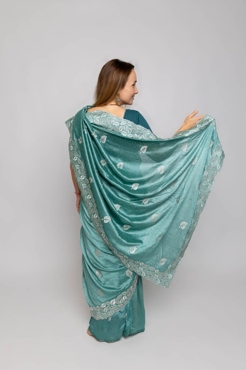 Iris Blue Chinon Silk Saree