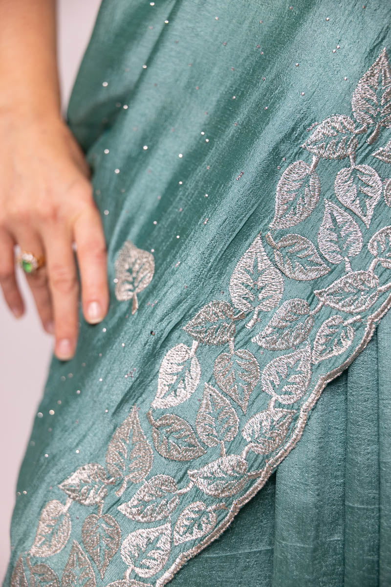 Iris Blue Chinon Silk Saree