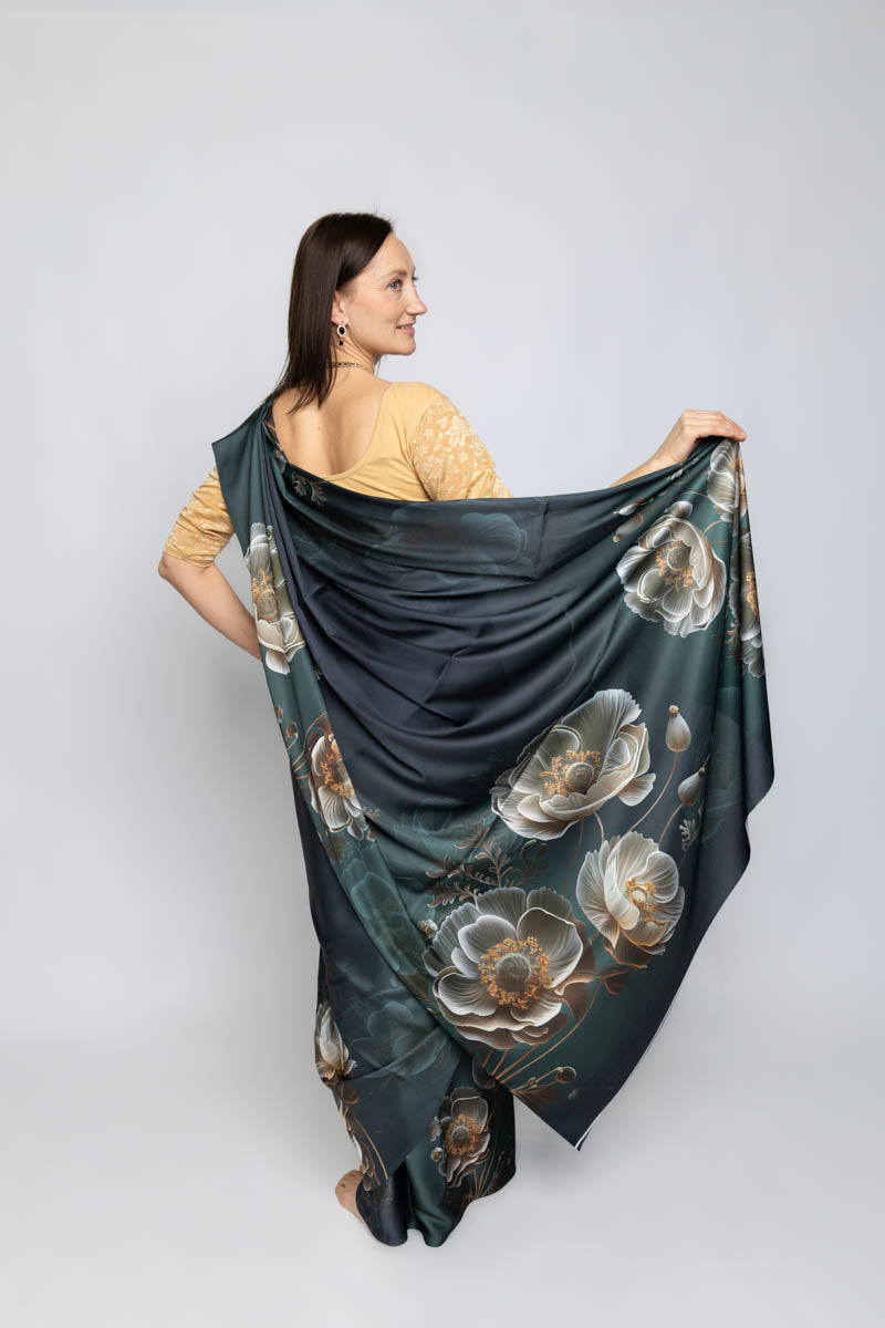 Midnight Garden Faux Crepe Digital Print Saree