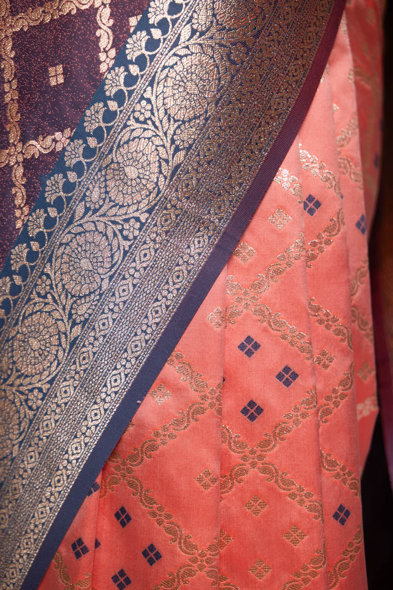 Banarasi Art Silk Traditional Saree Peach Pink