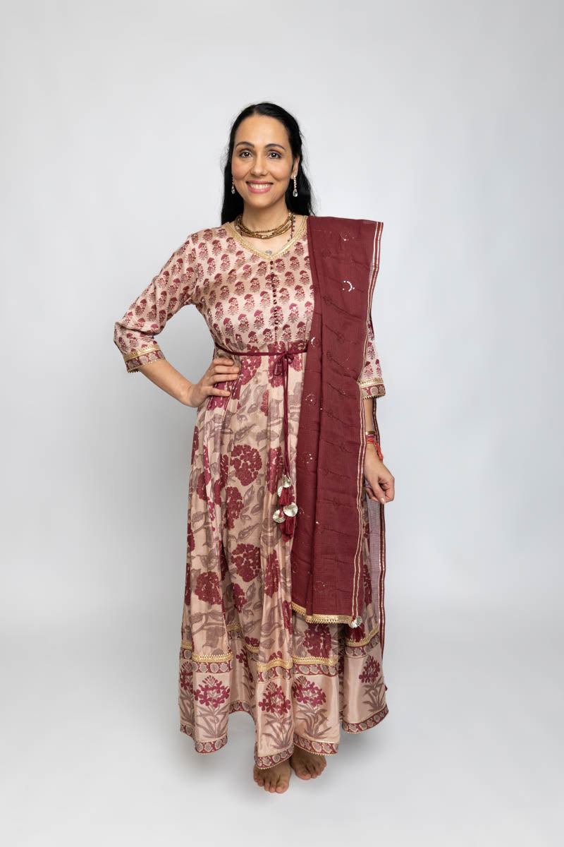 China Rose Long Anarkali Dress