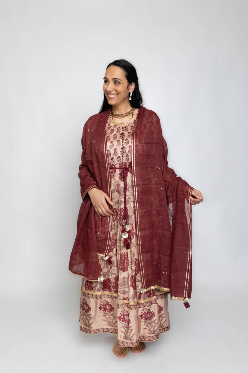China Rose Long Anarkali Dress