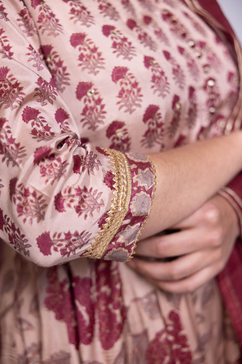 China Rose Long Anarkali Dress