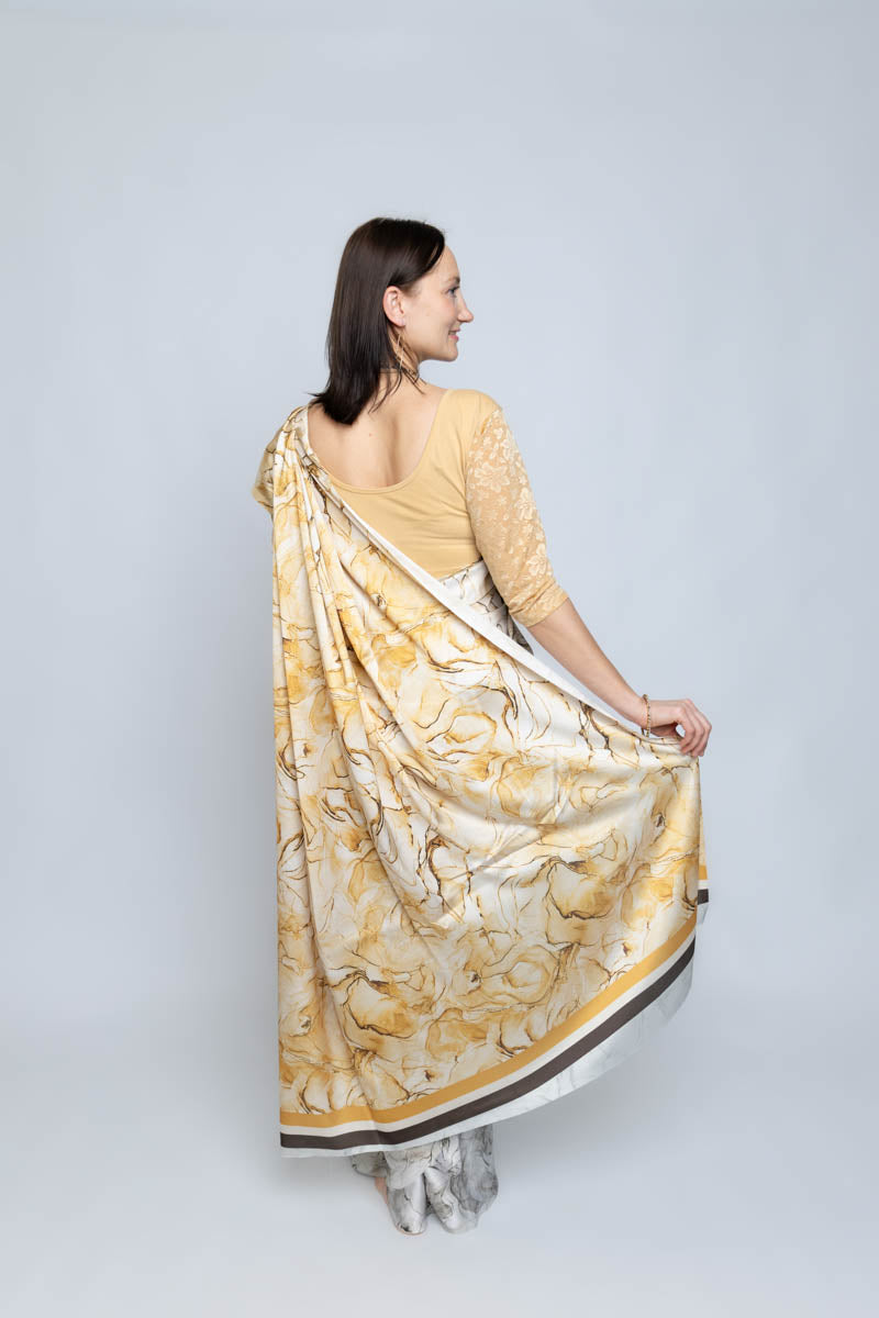 Golden Nectar Faux Crepe Digital Print Saree