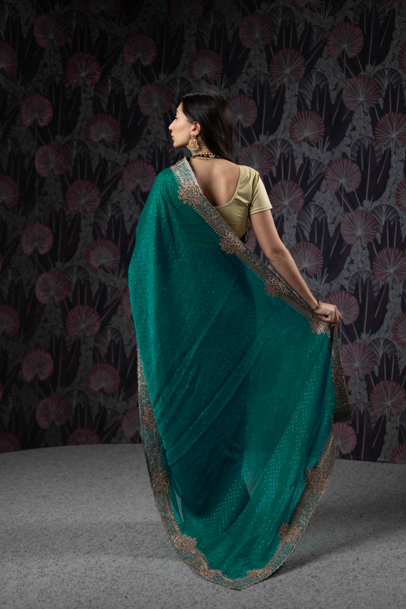Green Organza Embroidered Saree